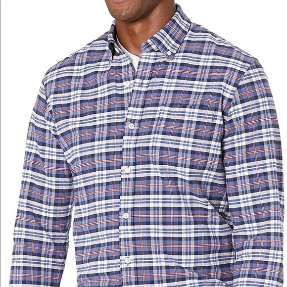 Amazon Essentials Plaid Button Down Shirt Sz Large Slim Fit Long Sleeve Blue Red - Picture 1 of 5